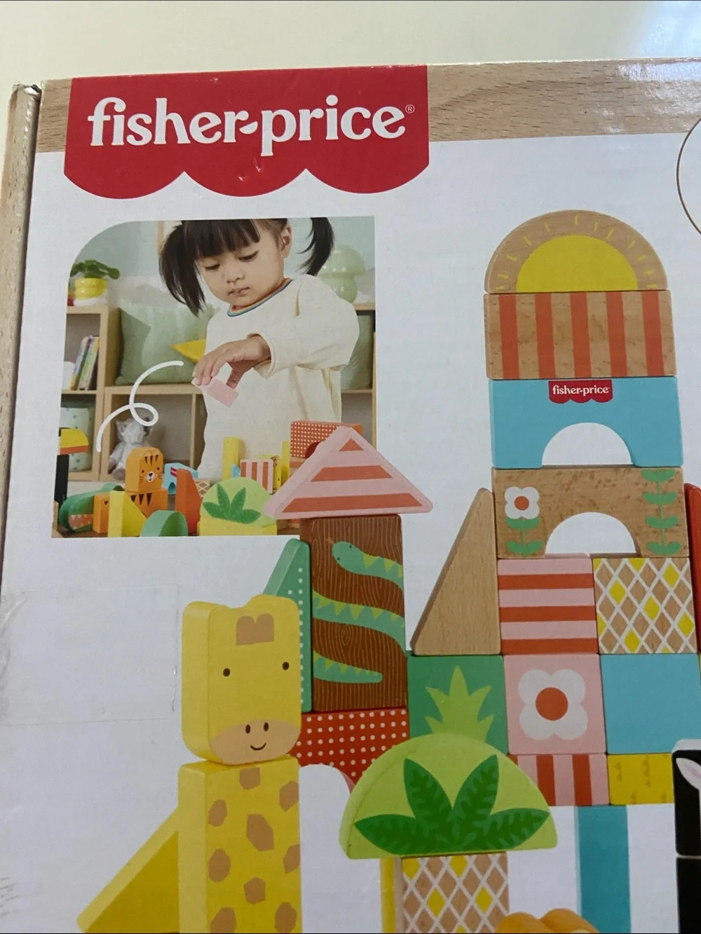 Fisher-Price Wooden Jungle Blocks - Yellow, Green, Orange, Blue, Black